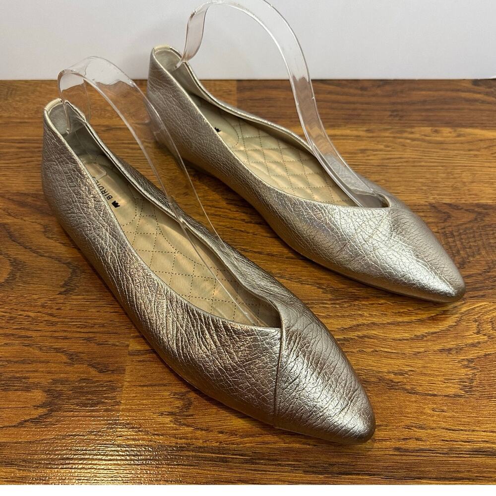 Birdies Goldfinch Pointed Toe Flats Women’s 9.5 Metallic Silver Leather Elevated